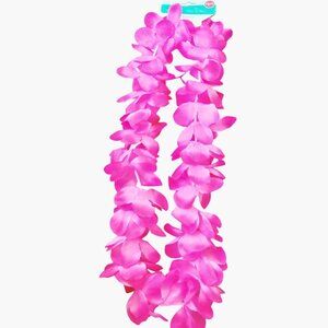 Hawaiian Fabric Flower Lei Pink 42 inch Tropical Luau Coastal Tiki Beachy